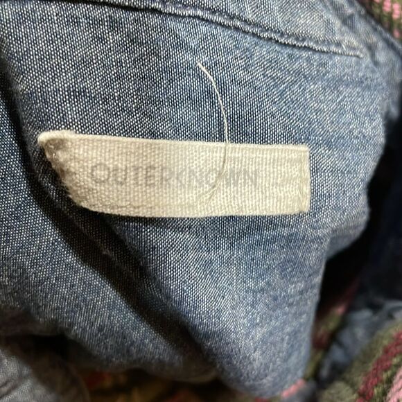 Outerknown blanket women’s Plaid Button-Up Shirt in Pink and Green - Picture 3 of 6